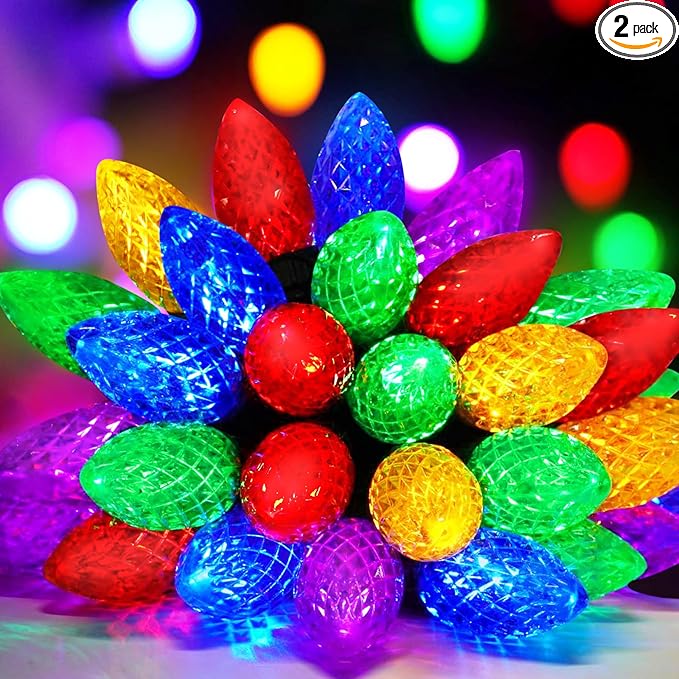 2-Pack Connectable C9 Christmas Lights Outdoor Indoor, 66 FT 100 LED Christmas String Lights Plug in with 8 Modes & Timer, Waterproof Fairy Twinkle Light for Xmas Tree Yard Decorations (Multi-colored)