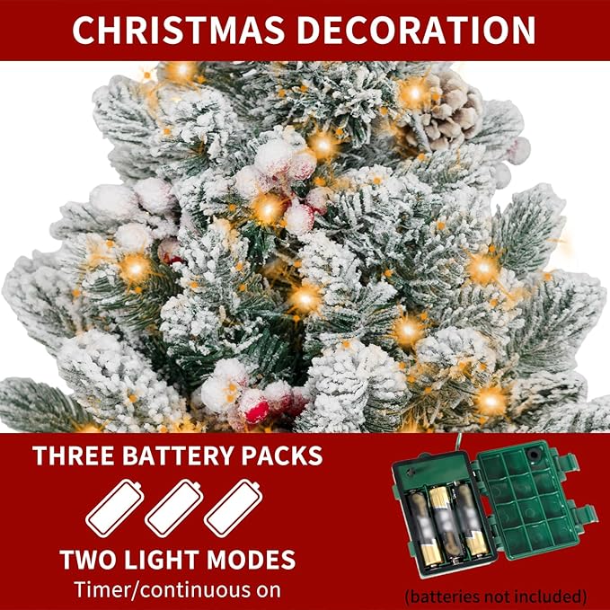 2FT Small Christmas Tree,Flocked Artificial Mini Christmas Tree with Lights,Tabletop Xmas Tree with Ornaments,Christmas Decoration for Party by DNKMOR