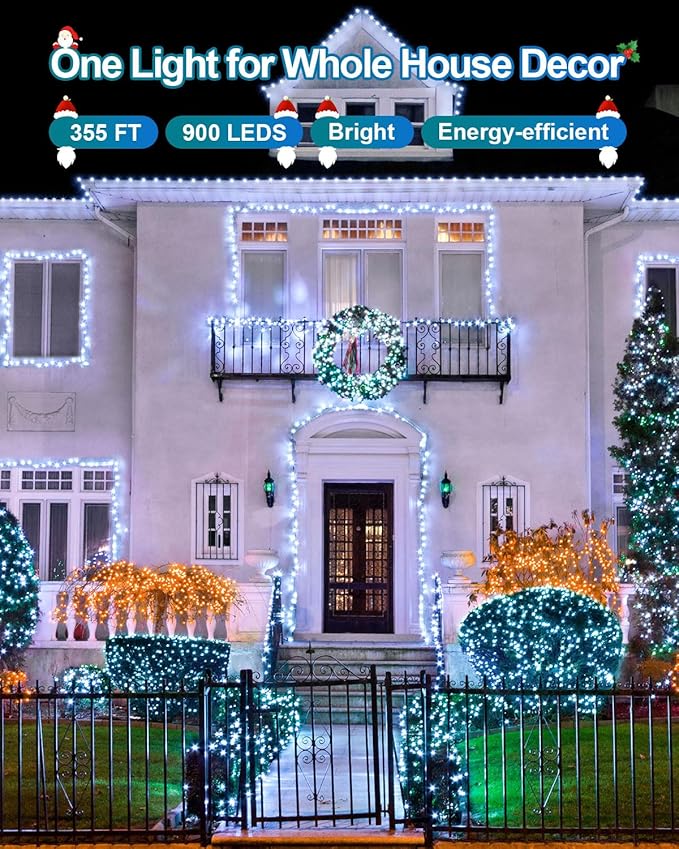 Total 710FT 1800 LED Christmas Lights, 2 Packs 900 LED Outdoor String Waterproof, Timer & Memory, 8 Modes Dimmable Plug in Fairy for Outside Tree Holiday Party Wedding Decor, Cool White