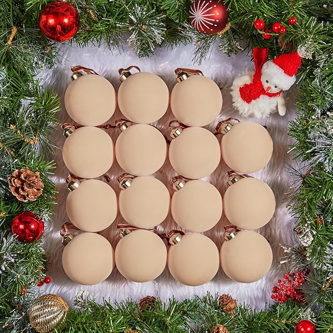 Brightown 15 Pcs Beige Velvet Christmas Balls, 3.15 Inch Velvet Ornaments for Christmas Tree, Christma Tree Flocked Ornaments Balls for Family Holiday Wedding Party Xmas Hanging Decoration