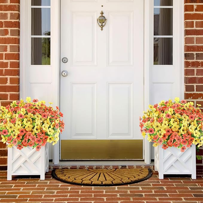 AmyHomie 16 Bundles Artificial Flowers for Outdoor Outside Summer Fall Decoration UV Resistant Faux Flowers No Fade Fake Plastic Plants Garden Porch Window Box Decorating