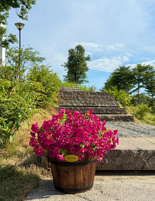 10 Bundles Artificial Flowers for Outdoor,UV Resistant Fake Petunia Flowers,Faux Plants for Outside Hanging Planters,Artificial Plants for Indoor Porch Garden Home Wedding Decor(Fuchsia)