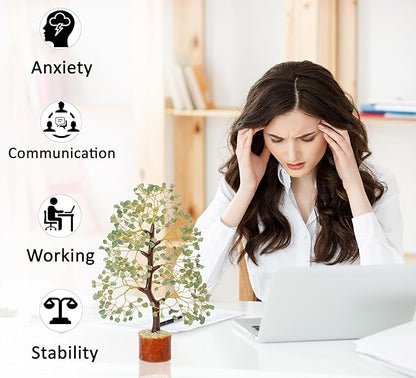 Green Jade Chakra Tree of Life Crystal Tree for Positive Energy, Feng Shui Home Decor - Handmade Gemstone Tree, Money Tree Bonsai - Green Healing Crystals, Wealth & Good Luck Stones Spiritual Gift