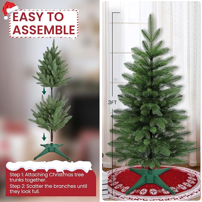 Small Christmas Tree, 3FT Artificial Tabletop Mini Christmas Tree for Office, Desk, Indoor, Outdoor, Holiday Xmas Party Decoration, Not Pre-lit Lights, Easy Assembly, Green