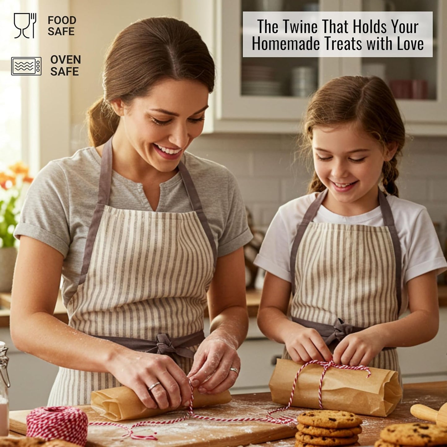 Red and White Organic Twine Cotton String - 200 Feet Wrapping, Baking, Butcher, Crafts, DIY Projects, Easter, Christmas