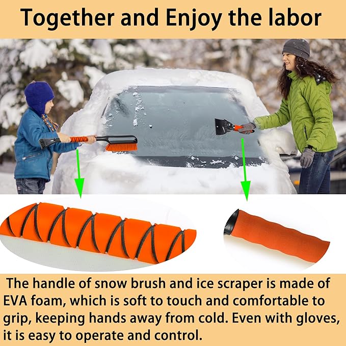 27" Snow Brush & Ice Scraper for Car Windshield, Detachable Snow Scrapers with Foam Grip for Cars, Trucks, SUVs