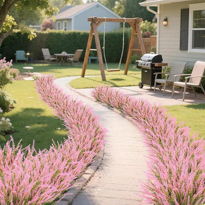 Ouddy Decor 12 Bundles Artificial Lavender Fake Flowers Faux Plastic Plants for Home Wedding Kitchen Garden Patio Window Box Office Table Centerpieces Indoor Outdoor Decor, Pink