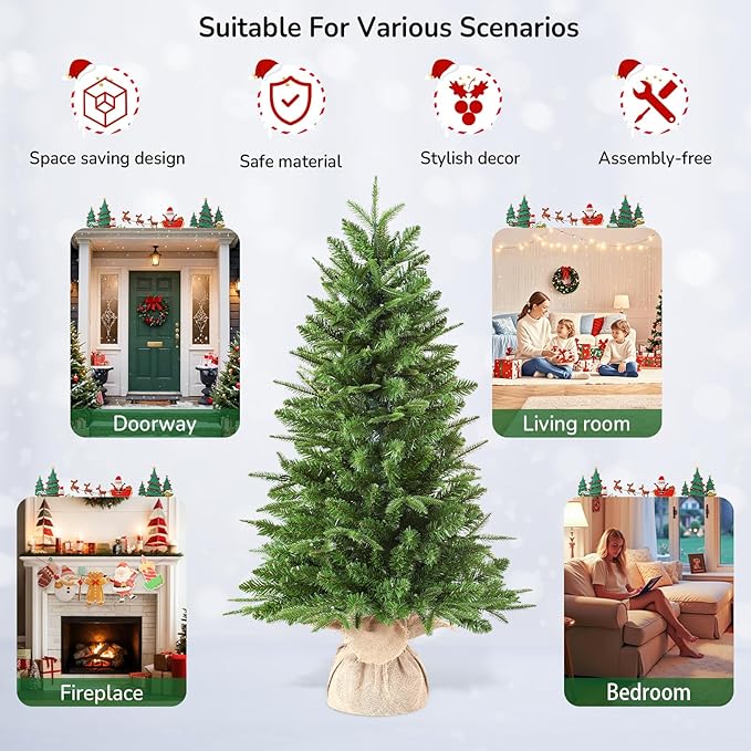 Alupssuc 3 ft Small Prelit Artificial Christmas Tree with Color LED Lights, Remote Control and Timer, Perfect PE+PVC Little Tabletop Christmas Tree for Xmas Desk, Home Decor, 3 Foot