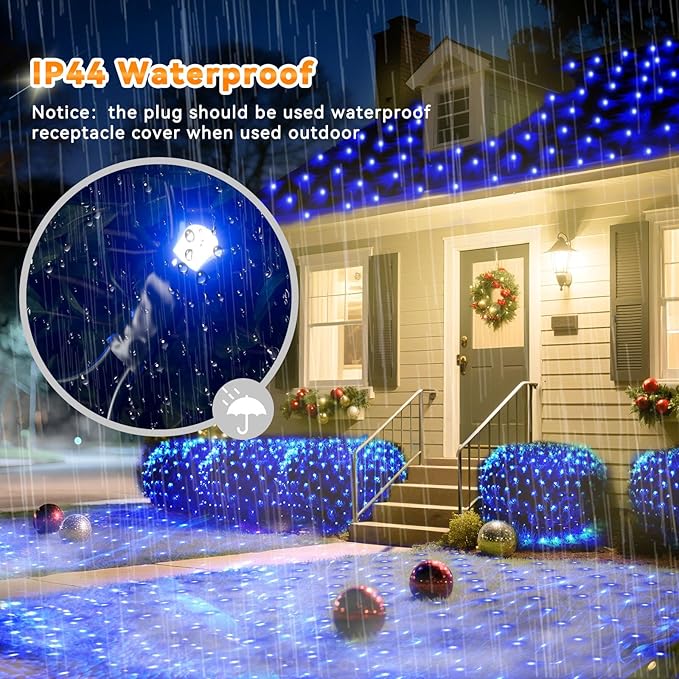 LitHome 14.8FT x 5FT Christmas Net Lights Outdoor Mesh Lights, 300 LED Christmas Blue Net Light for Bushes Connectable, 8 Modes Giant Mesh Light Waterproof Green Wire for Tree Garden Party Roof Decor