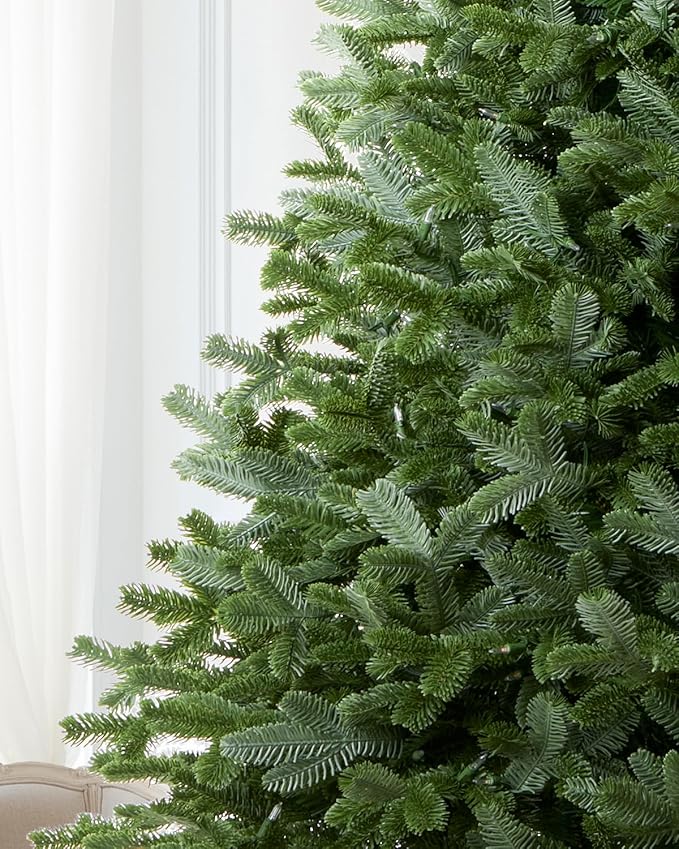 Pre-lit Premium Artificial Full Christmas Tree 9 Foot Frazer Fir, 1200 Warm White & Multi-Color LED Lights, Feel Real Realistic Xmas Tree Dual Color Hinged Holiday Festive Decor