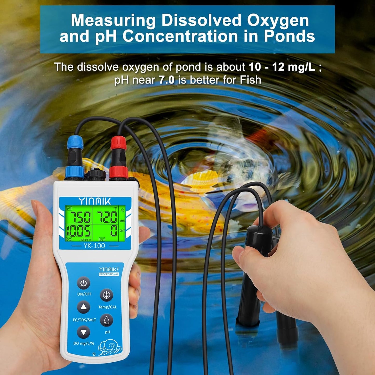 Handheld Dissolved Oxygen Meter, Smart DO Meter with Salinity and Altitude Compensation, Portable 6 in 1 pH DO SALT EC TDS Tester for Koi pond Aquaculture Environment Monitor Scientific Brewing