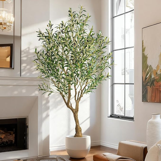 6ft Faux Olive Tree with Pot & Moss Artificial Olive Plant Fake Olive Tree for Home Decor, Large Indoor Artificial Trees Faux Plants Indoor Durable Artificial Trees for Living Room/Office