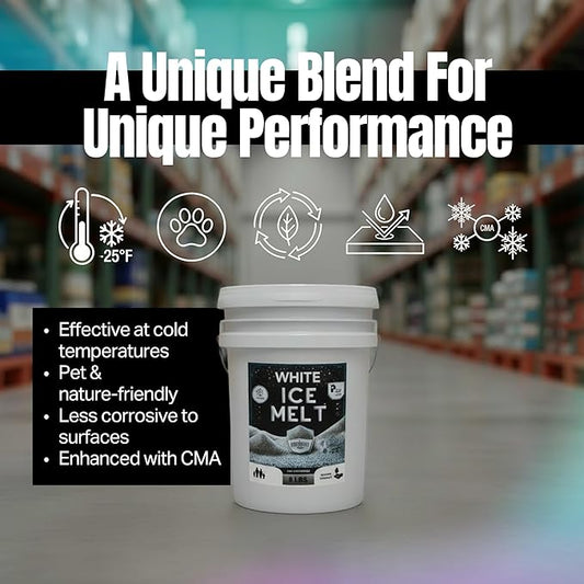 Peach Country White Ice Melt Pet Friendlier Eco-Friendly De-Icer, Fast-Acting Granules for Driveways, Walkways & Entryways, 45 lb Pail