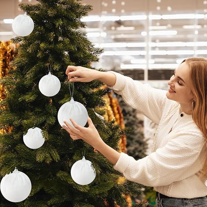 Gresorth 10 Pcs White Velvet Christmas Ball Ornaments White Ornament for Christmas Tree Fabric Hanging Balls Decor Home Fireplace