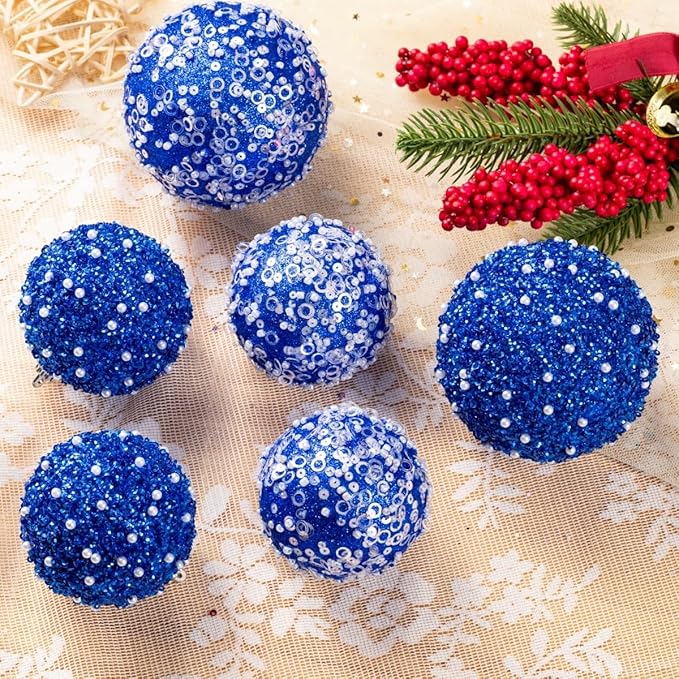Royal Blue Christmas Ball Ornaments, Christmas Ball Decorations Shatterproof Plastic Hanging Pearl Balls for Holiday Party(90mm/3.54", 8ct)