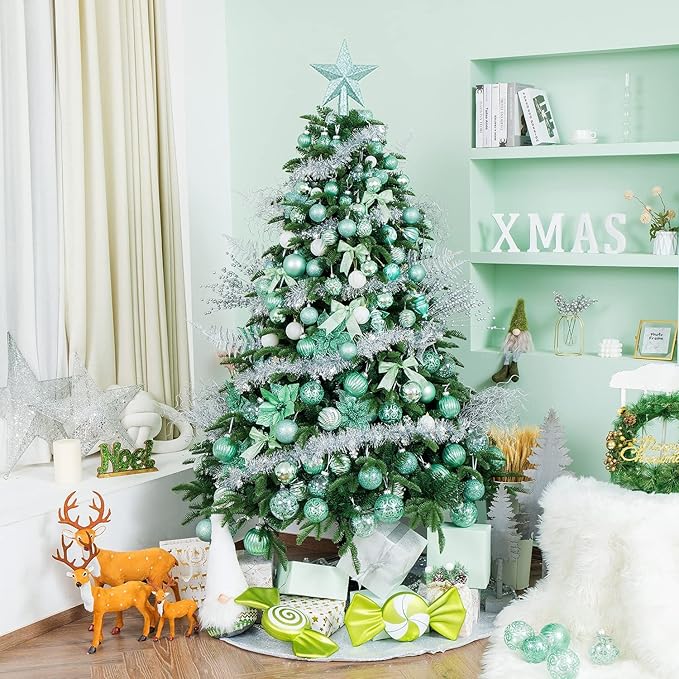 XmasExp 99-Pack Christmas Ball Ornaments Assorted Shatterproof Christmas Tree Decorations with Hand-held Gift Package for Xmas Tree,Home,Party (Mint Green)