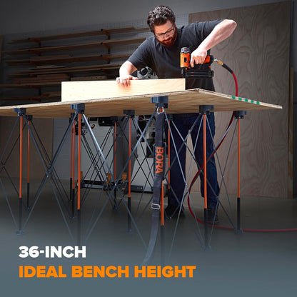 BORA Centipede CT12 36 inch Tall Portable Folding Workstand with Carry Strap, Collapsible Workbench, Construction Table, Support, Sawhorse, 4Ft X 6Ft, 36 inch Work Height, 4500lb Weight Capacity