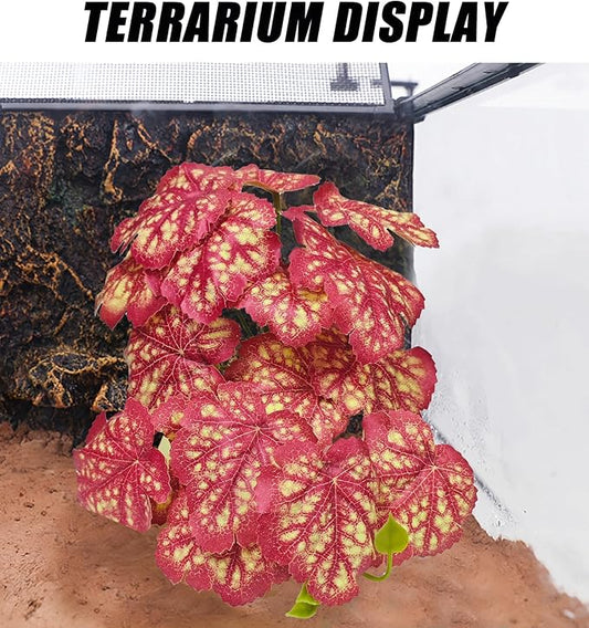 Woyrise Reptile Plants for Terrarium Decor, Ball Python Tank Accessories fit Bearded Dragon Crested Leopard Gecko Lizard Chameleon Snake Frog Tortoise Hermit Crab - Fake Pink Heuchera
