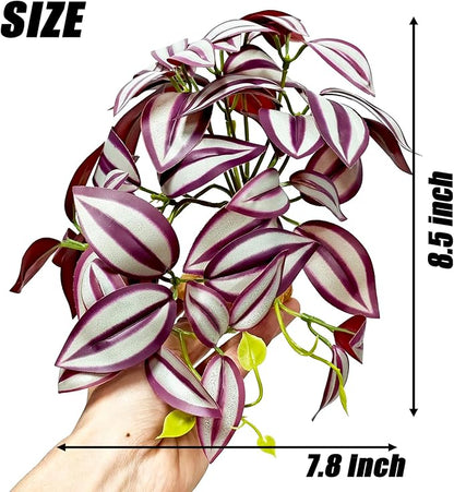 Woyrise Reptile Plants for Terrarium Decor, Ball Python Tank Accessories fit Bearded Dragon Crested Leopard Gecko Lizard Chameleon Snake Frog Tortoise Hermit Crab - Fake Zebrina Purple