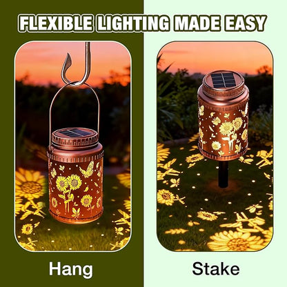 Cooo 2 Pack Solar Lanterns Outdoor Waterproof Sunflower Butterfly Solar Pathway Lights Landscape Path Christmas Gifts for Women Mom Grandma for Outdoor Table Lamps Garden Yard Backyard Decor-Rose Gold