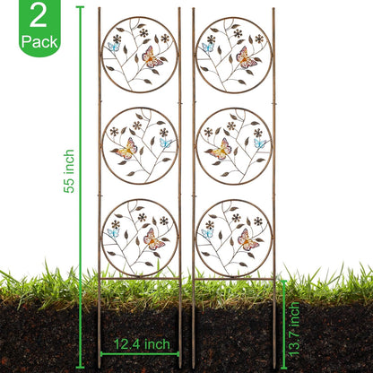 Set of 2 Butterfly Metal Garden Trellis for Climbing Plants, Decorative Vegetables Flowers Vine Trellis for Outdoor Patio 55'' H x 12.4'' W