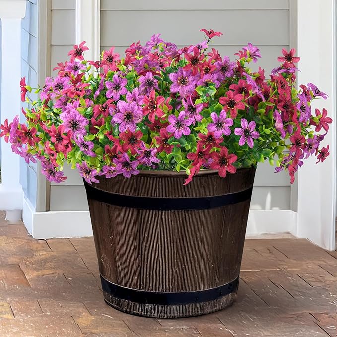 Artificial Flowers for Outdoors, 12 Bundles Multicolor Faux Silk Flower Spring Summer Decoration, Artificial Plants Fake Outdoor Flowers UV Resistant No Fade for Home Planter Porch Patio Yard Decor