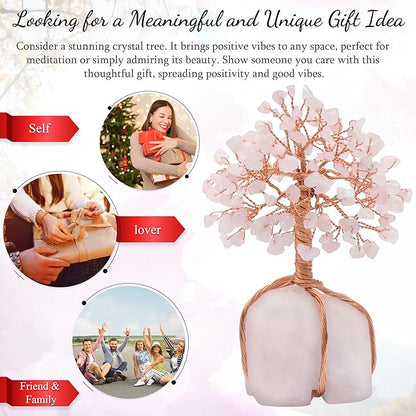 Crocon Rose Quartz Crystal Tree with Rose Quartz Stone Base Tree of Life Decor for Bedroom, Birthday Gifts for Women, Sister Gift, Birthday Gifts for Mom, Cute Home Decor Pink Housewarming Present