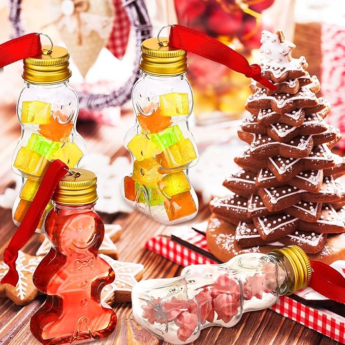 Patelai 18 Pcs Christmas Drink Balls Clear Shot Glass Ornaments Xmas Tree Fillable Ornaments Plastic Xmas Water Bottle Bulbs for Holiday Party Decorations(Gingerbread,50 ml)