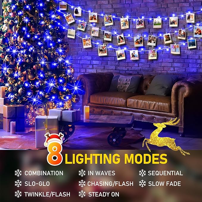 KNONEW 403ft 1000 LED Christmas Lights Outdoor String Light with Remote Control 8 Modes and Timer Memory, Green Wire Waterproof Fairy Lights Decorations for Xmas Tree Wedding Decor (Blue)