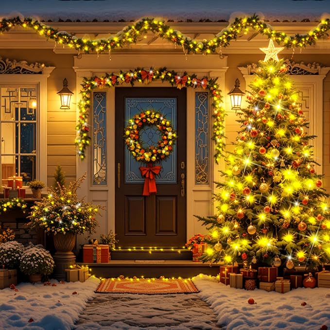 XURISEN 551FT 1400 LED Christmas Lights Outdoor Green Wire String Lights 8 Modes with Timer Memory Waterproof Fairy Light Plug in for Xmas Tree Wedding Yard Party Holiday Decorations(Warm White)