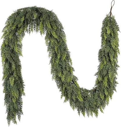 6 ft Christmas Garland, Cedar Garland, Real Touch Cypress Garlands, Green Artificial Greenery Garland for Mantel Indoor Outdoor Christmas Decorations