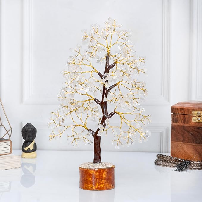 Crocon Clear Quartz Crystal Tree of Life - Chakra for Positive Energy, Feng Shui Decor - Gemstone Money Bonsai Tree, Good Luck Healing Crystals - Meditation Stones, Spiritual Unique Gift 10-12"
