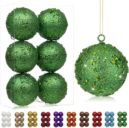3.15" Large Christmas Balls Ornaments 6 Pcs Shatterproof Big Dark Green Christmas Ornaments for Xmas Tree Bulk Glitter Big Xmas Tree Ornament for Trees Halloween Holiday Wedding Party Decoration