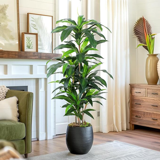 5 FT Dracaena Tree Artificial, Fake Tree with Plastic Pot, Faux Tropical Yucca Floor Plant Lifelike Foliage and Branches, Artificial Plants Indoor for Home Office Living Room Decor Indoor