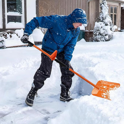69 Inch Heavy Duty Snow Shovel for Driveway, Large Capacity Snow Removal with Ergonomic Handle Tool, Portable Shovel for Car Sidewalk Garden Farm, Orange