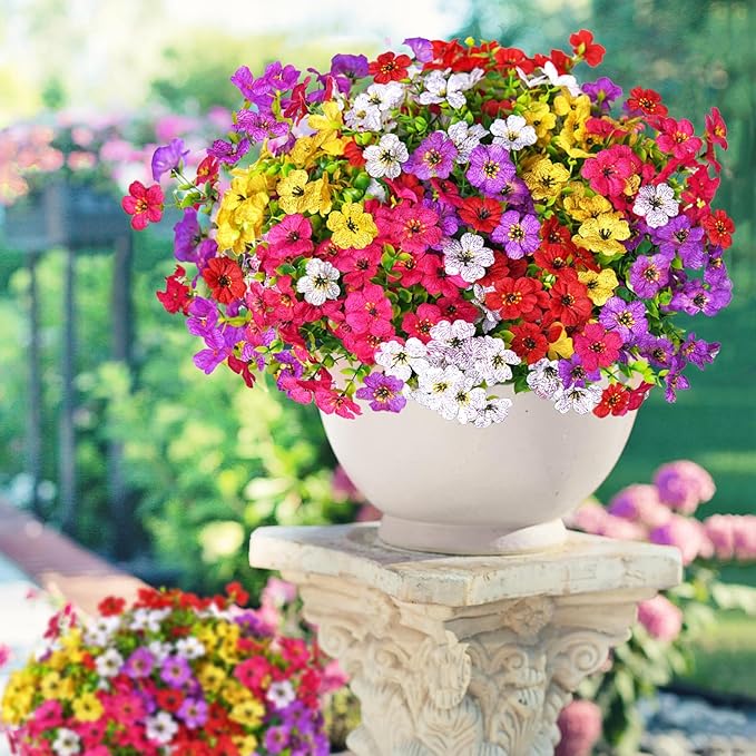 14 Bundles Fake Mums Fake Plants Artificial Mums for Outdoors Artificial Flowers for Yard Porch Home Garden Fall Indoor Outdoor Decor(Mixed)