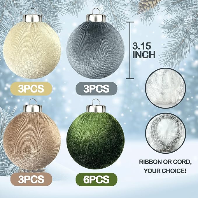 3.15 Inch Velvet Ball Ornaments for Christmas Tree 15 PCS, Large Neutral Flocked Christmas Bulb Ornaments Set - Earth Tone Decorative Hanging Baubles, Shatterproof Xmas Decor for Holiday (Multicolor)