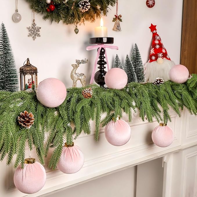 24 Pack Velvet Christmas Ornaments Balls for Tree, 12 Pcs 3.15 Inch Large Velvet Christmas Balls and 12 Pcs Vintage Bows for Xmas Tree Garland Wreath Holiday Party Indoor Home Decor