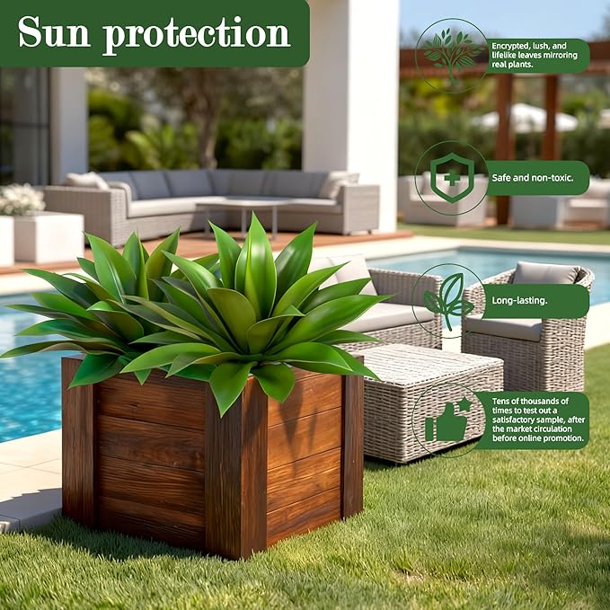 Artificial Agave Plant Fake Agave Plant Artificial Plants Outdoor Uv Resistant Artificial Fake Plants Suitable for Indoor Home Decor Outdoor Courtyard Balcony Terrace Decor 1Pcs,17.8'',Green