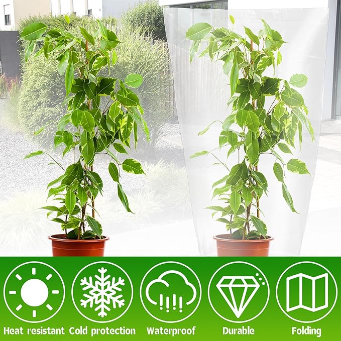 6 Pcs Winter Plant Covers Freeze Protection Small Plastic Clear Film Cover Shelter Bags Waterproof Frost Cloth for Outdoor Plants Greenhouse Garden Rain Frost Protection(39.4 x 59 Inch)