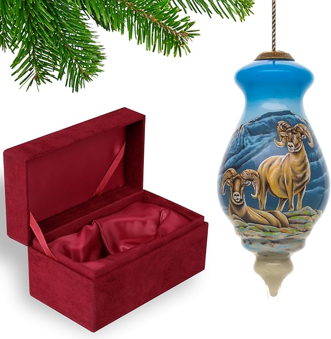 Big Horn Sheep Christmas Ornament, Ram Glass Decorative Ornament, Wild Life Souvenir Ornament for Christmas Tree