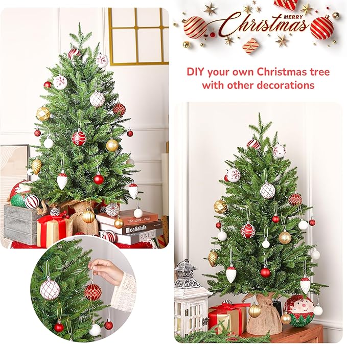 4 ft Small Mini Prelit Artificial Christmas Tree with Color LED Lights, Remote Control and Timer, Perfect PE+PVC Little Tabletop Christmas Tree for Table Top Decor, Home,Wedding, Dining Desk, 4 Foot