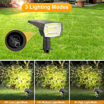 Fabrito 72 LEDs Solar Spot Lights Outdoor Waterproof, 3 Modes Landscape Spotlights, Dusk to Dawn Solar Powered Flood Wall Lights for Outside, Solar Garden Lights for Yard Porch 2 Pack (Cool White)