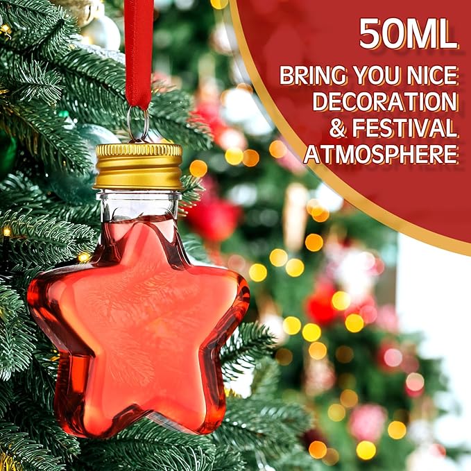 Patelai 18 Pcs Christmas Drink Balls Clear Shot Glass Ornaments Xmas Tree Fillable Ornaments Plastic Xmas Water Bottle Bulbs for Holiday Party Decorations(Star,50 ml)