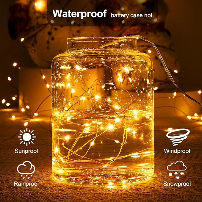 4 Pack 16.4ft Battery Operated String Lights with Timer, Warm White with Synchronized Twinkle Mode, Fairy Lights Battery Powered, 50 LEDs, Idea for Christmas Bedroom Party Wedding