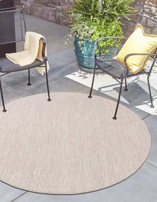 Unique Loom Outdoor Solid Collection Area Rug (6' 1" Round Beige/Ivory)