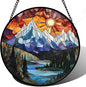 Stained Glass Window Hanging - Colorful Mountain Lake Landscape Sun Catcher for Door Garden Home Decor Suncatcher Christmas Mother's Day Birthday Gifts for Women Men Mom Nana 11.8 in