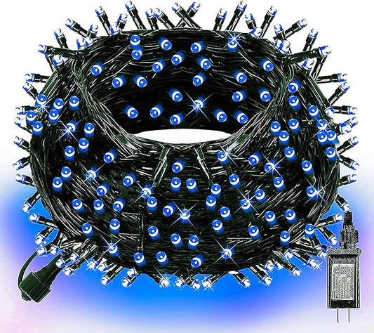 Dazzle Bright 300 LED Christmas String Lights, 100 FT Connectable Waterproof String Lights Green Wire with 8 Modes, Xmas Vintage Decorations for Indoor Outdoor Party Yard Garden Decor (Blue)