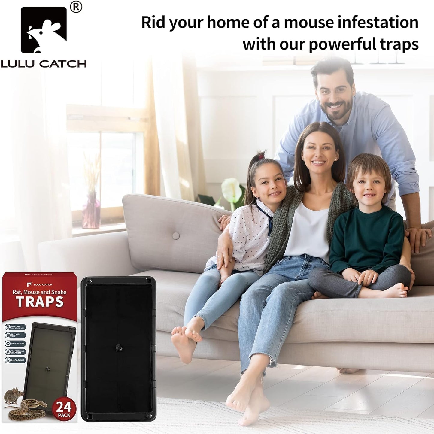 LULUCATCH Super Glue Traps 24 Pack for Mice & Snakes, Larger, Heavier Sticky Traps with Non-Toxic Glue. Sticky Mouse Traps Indoor, Easy to Set, Pet Safe Pest Control