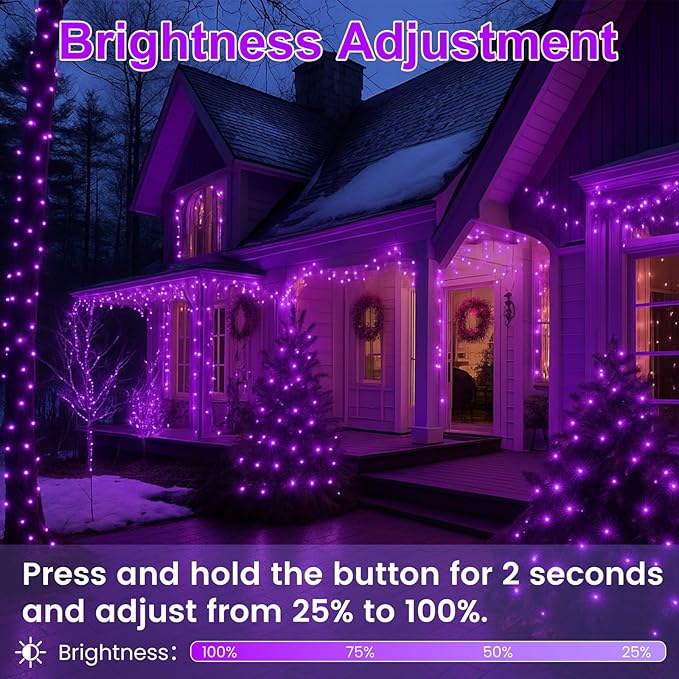 Upgraded Connectable 200 LED Halloween String Lights Outdoor Indoor, 66FT Purple Halloween Decorations Lights 13 Modes, Waterproof Twinkle Fairy Lights Plug in Clear Wire for Tree, Bedroom Decoration